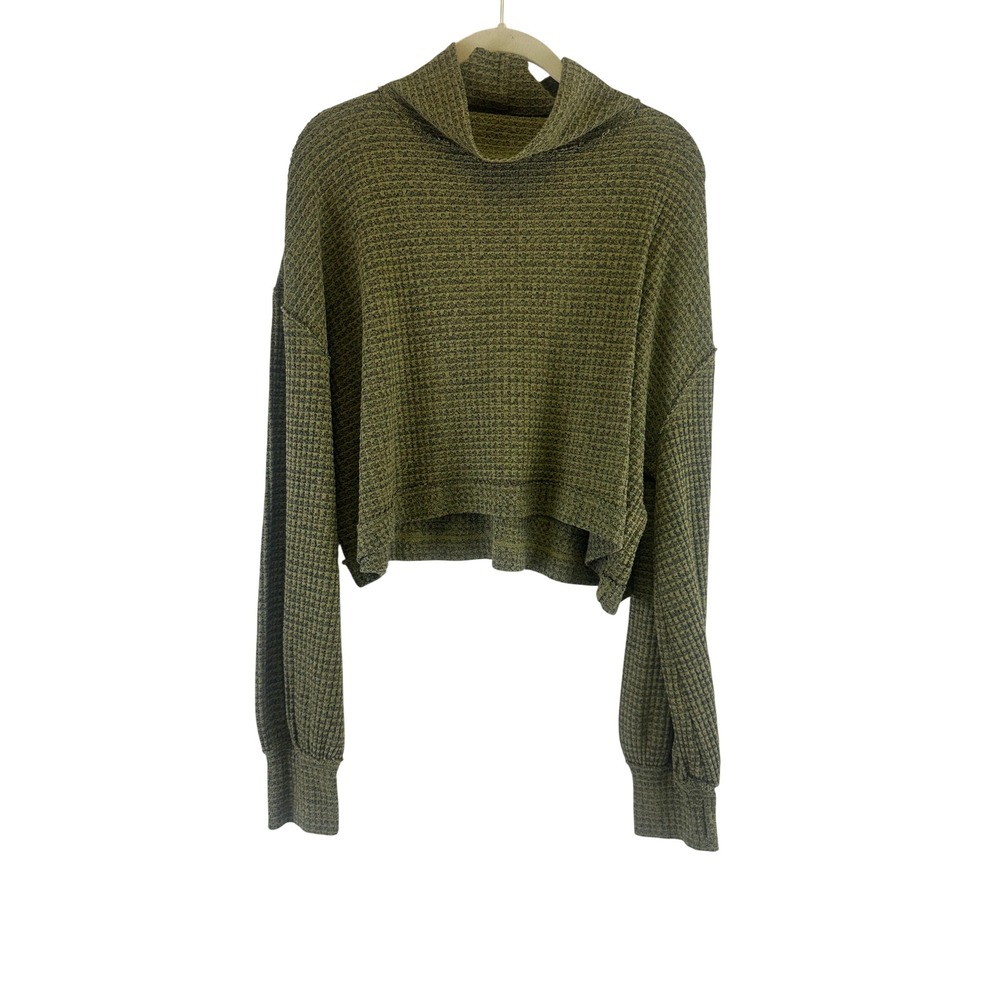 Free People Green Thermal Waffle Knit Crop Mock Neck Top OB856057 Womens Large